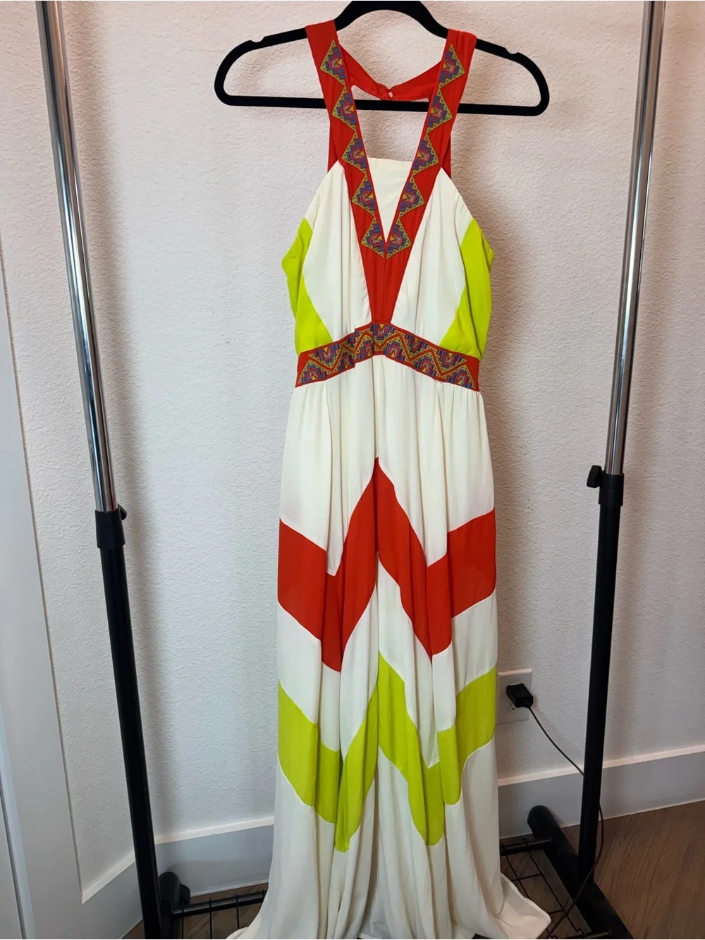 Flying Tomato Boho Colorblock Halter Maxi Dress Size M Embroidered Cutout